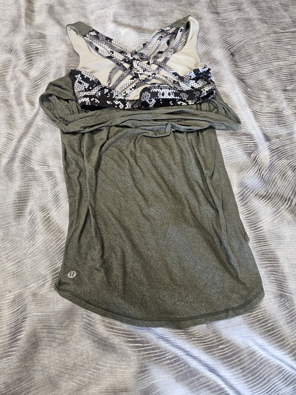 lululemon athletica Women's Olive Green Tank with Snake-Print Strappy Bra Detail